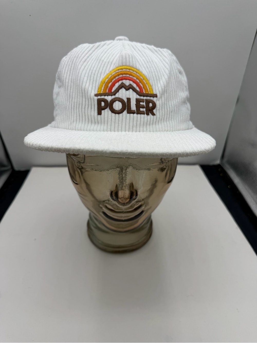 Poler‎ White Corduroy Hat with Retro Rainbow Embroidery